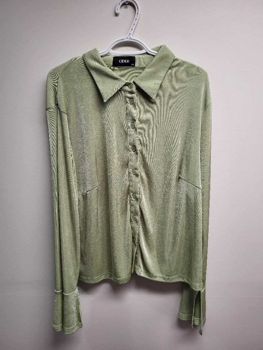 Cider Women's Sage Green Button Front Collared Knit Top Long Sleeve Size 3XL